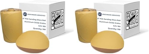 Benchmark Abrasives 6" PSA Gold Sanding Discs, 180 Grit, 100-Count, 2-Pack