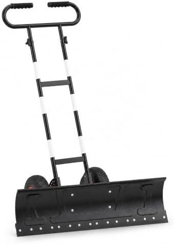 36-Inch Wheeled Snow Shovel, Galvanized Steel Snow Pusher with Wheels