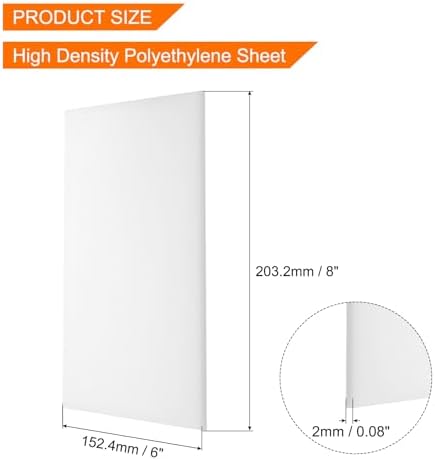 MECCANIXITY UHMW Sheet Ultra High Molecular Weight Polyethylene Sheet, 1/16" Thick Hard HDPE Plastic Sheet Board for DIY Craft 6" x 8" White