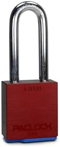 PACLOCK's 3-Series Padlock, UCS, 3/8" Diameter Hard. Stainless Steel Shackle, 2-1/2" Tall, High Performance 6-Pin Cylinder, Keyed Differently w/ 2 Keys, Red