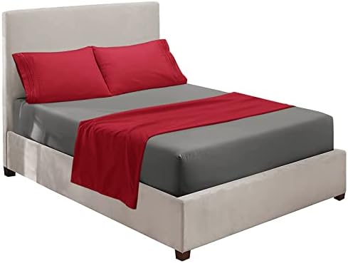 Nestl King Sheets Set - 4 Piece King Size Bed Sheets, Extra Soft, Double Brushed Bedding for King Size, 2 Tone Grey/Burgundy Set, Grey Fitted Sheet, Burgundy Flat Sheet, Burgundy Pillow Case
