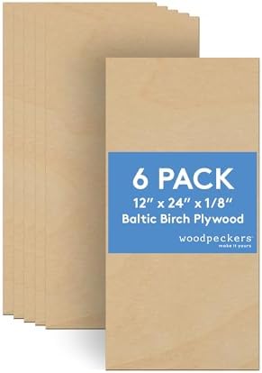 3 mm Baltic Birch Plywood 1/8 x 12 x 24 Inch, Box of 6 B/BB Grade Craft Wood, Stronger Than Basswood Sheets, for Laser, CNC Cutting and Wood Burning, by Woodpeckers