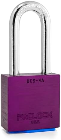 PACLOCK's 4-Series Padlock, UCS, 7/16" Diameter Hard. Stainless Steel Shackle, 2-1/2" Tall, High Performance 6-Pin Cylinder, Keyed Differently w/ 2 Keys, Purple Anodized Aluminum