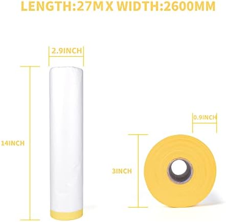 TAPEBEAR Pre-Taped Masking Film, Tape and Drape 9feet x 90feet 3Rolls