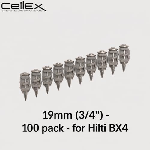 100x Collated Concrete Nails 3/4 Inch (19mm) for Hilti BX 4 (BX4) Cordless Concrete Nailer, B4 MX Collated Strip, Full Round Head Hardened Steel Pins for Metal Track, Drywall & Concrete