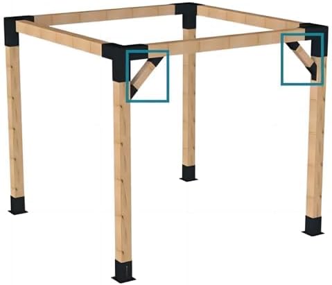 4Pcs 45 Degree Angle Brackets for Pergola Kits - Heavy-Duty Metal Gazebo Brackets & 2x4 Wood Connector, Universal DIY Pergola Bracket Kit with Lumber Compatibility