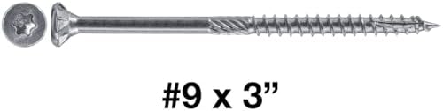 Jake Sales #9 x 3 Silver Stainless Steel Wood Screw Torx/Star Drive Head - 300 Series Stainless Steel Torx/Star Drive Screws - (5 Pound CASE ~3780 Screws)