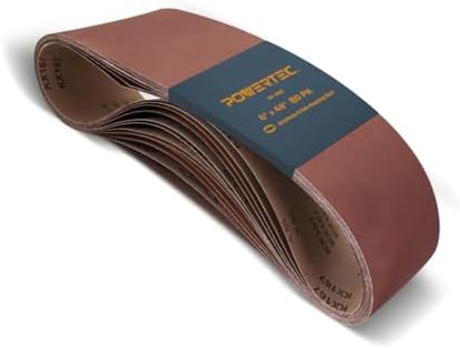 POWERTEC 6" x 48" Sanding Belts, 80 PK, 80 Grit Aluminum Oxide Belt Sander Sanding Belt for Bench Belt Sander, Wood & Paint Sanding, Metal Polishing (110530-Case8)