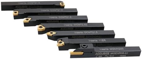 Accusize Industrial Tools 7 Pieces/Set 3/8'' Indexable Carbide Turning Tool Set with 10 Extra Carbide Inserts in Fitted Box, 2387-2003plus