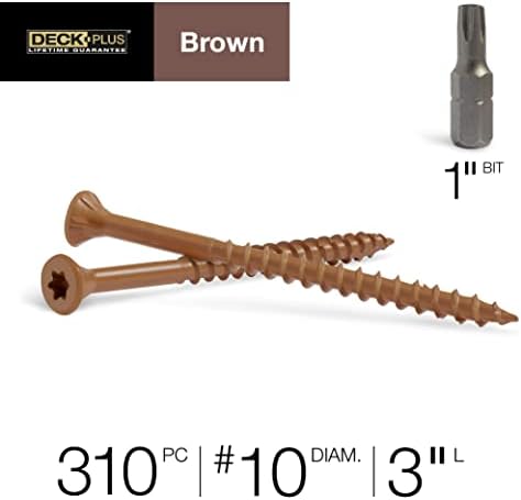 Deck Plus Deck Screws #10 x 3in, 310 Pieces,5 Lb Box, Brown