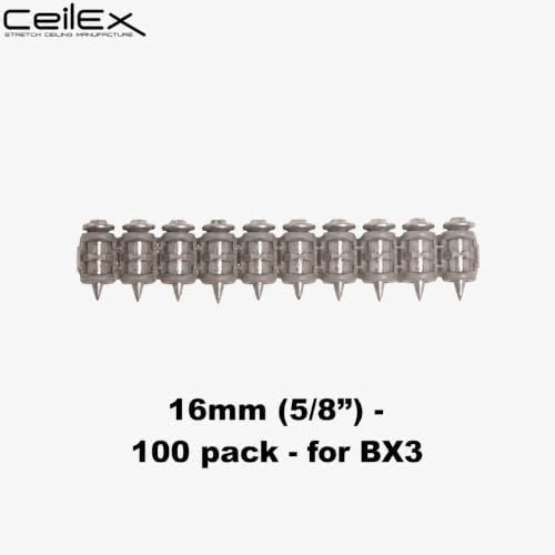100x Collated Concrete Nails 5/8 Inch (16mm) for Hilti BX 3 (BX3) Cordless Concrete Nailer, B3 MX Collated Strip, Full Round Head Hardened Steel Pins for Metal Track, Drywall & Concrete