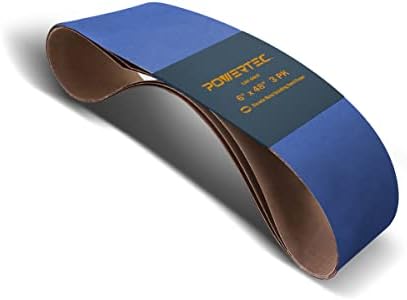POWERTEC 6 x 48 Inch Zirconia Sanding Belts, 3PK, 120 Grit Belt Sander Sanding Belt for Bench Sander, Belt and Disc Sander, Woodworking & Paint Removal, Metal Polishing (464812Z-3)