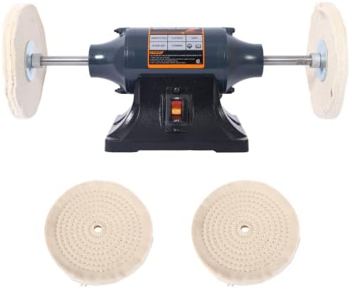 6-Inch Electric Polisher Benchtop Buffer Grinder 4PCs 80Ply Thic Buffing Wheels Benchtop Buffing Machine for Polishing Metal,Jewelry,Knives,Wood,Jade and Plastic (Gray, 6-Inch)