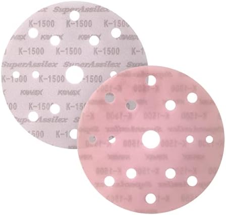 Super Assilex Flexible 6 inch Sanding Discs, Peach K-1500, 15 Holes, Hook & Loop, 193-2525, 25 Discs