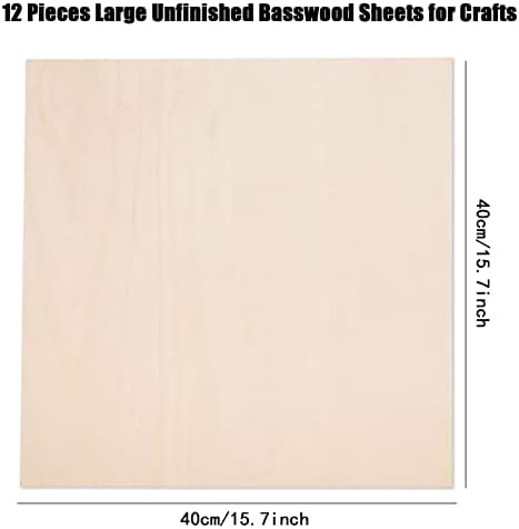 12 Pack Basswood Sheets for Crafts-16 x 16 x 1/8 Inch- 3mm Thick Plywood Sheets with Smooth Surfaces-Unfinished Squares Wood Boards for Laser Cutting, Wood Burning, Architectural Models, Staining
