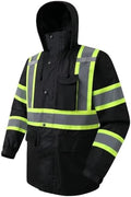 JKSafety Hi Vis Rain Jacket for Men Women Safety Rain Gear Black L