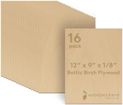 Baltic Birch Plywood, 3 mm 1/8 Craft Wood, B/BB Grade Baltic Birch Sheets, Stronger Than Basswood Sheets, Perfect for Laser, CNC Cutting and Wood Burning, by Woodpeckers (16, 12" x 9", 1/8" Thick)