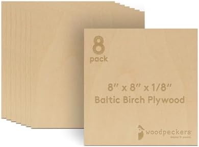 Baltic Birch Plywood, 3 mm 1/8 Craft Wood, B/BB Grade Baltic Birch Sheets, Stronger Than Basswood Sheets, Perfect for Laser, CNC Cutting and Wood Burning, by Woodpeckers (8, 8" x 8", 1/8" Thick)