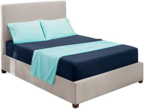 Nestl Twin Sheets Set - 3 Piece Twin Bed Sheets, Hotel Luxury, Extra Soft, Double Brushed Bedding for Twin Size, 2 Tone Navy/Aqua Set, Navy Fitted Sheet, Aqua Flat Sheet, Aqua Pillow Case