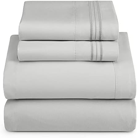 Hearth & Harbor Queen Size Sheets - 4 Piece Bed Sheet Set, Hotel Luxury Double Brushed Bed Sheets - Extra Soft Bedding Sheets & Pillowcases, Queen, Silver Grey
