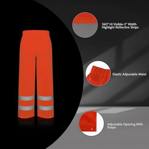 TCCFCCT High Vis Rain Pants Rain Suits for Men Waterproof, Hi Vis Rain Pants for Men Women with Hood, High Visibility Rain Gear Reflective for Safety Work & Outdoor Activities, S-M Orange P