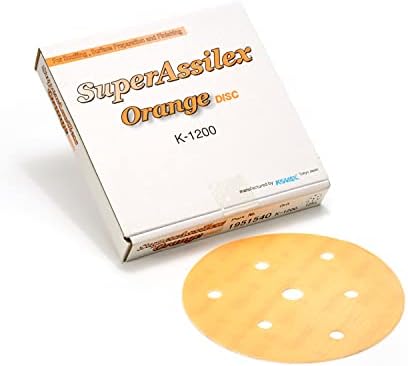 Super Assilex Flexible 5 inch Sanding Discs, ORANGE K-1200, 7 Holes, Hook & Loop, 195-1540, 25 Discs