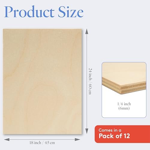 6 mm Baltic Birch Plywood 1/4 x 18 x 24 Inch, Box of 12 B/BB Grade Craft Wood, Stronger Than Basswood Sheets, for Laser, CNC Cutting and Wood Burning, by Woodpeckers