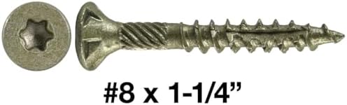 8 x 1-1/4" Bronze Coated Exterior Coated - ACQ Compatible Multipurpose Wood Screw -Torx/Star Drive Flat Head - 1 Pound - 231 Screws Count