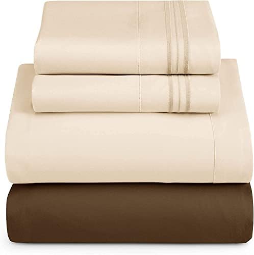 Nestl Twin Sheets Set - 3 Piece Twin Bed Sheets, Hotel Luxury, Extra Soft, Double Brushed Bedding for Twin Size, 2 Tone Brown/Beige Set, Brown Fitted Sheet, Beige Flat Sheet, Beige Pillow Case