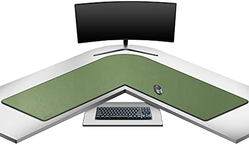 Mydours L-Shape Desk Pad, 54"x54" x 16" Large PU Leather Corner Mat, Green