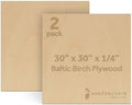Baltic Birch Plywood 6 mm, 1/4 Inch Craft Wood, B/BB Grade, Stronger Than Basswood Sheets or Balsa Wood, Perfect for Laser, CNC Cutting, Wood Burning, by Woodpeckers (2, 30" x 30")