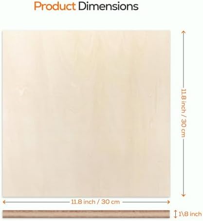 Proflex Basswood Plywood 24pcs, 1/8" x 12” x 12” Real Wood Plywood Sheets Premium “A” Grade with Smooth Sanded Finish, Perfect for Laser Cutting & Engraving, Crafts, and DIY Projects.