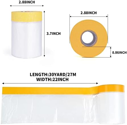 TAPEBEAR Pre-Taped Masking Film Tape and Drape 22" x 30Yards 3Rolls