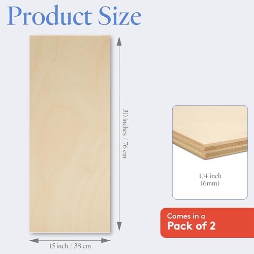 Baltic Birch Plywood 15 x 30 x 1/4 Inch - 6 mm Craft Wood, Pack of 2 B/BB Grade, Stronger Than Basswood Sheets or Balsa Wood, Perfect for Laser, CNC Cutting, Wood Burning, by Woodpeckers