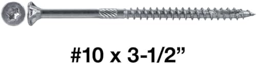 #10 x 3-1/2" Silver Star Stainless Steel Wood Screw Torx/Star Drive Head - Grade 305 Stainless Steel Torx/Star Drive Wood Screws - (5 Pound CASE ~2430 Screws)
