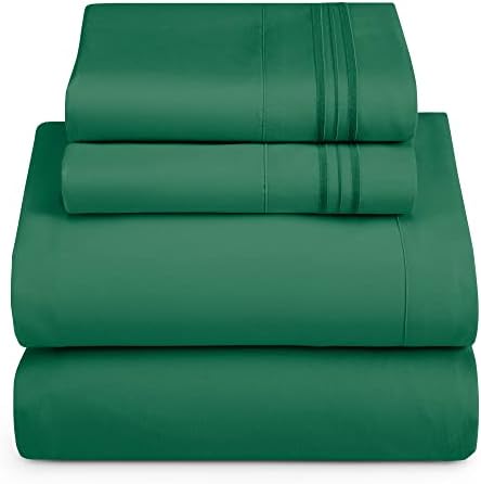 Hearth & Harbor Cal King Size Sheets - 4 Piece Bed Sheet Set, Hotel Luxury Double Brushed Bed Sheets - Extra Soft Bedding Sheets & Pillowcases, California King, Hunter Green
