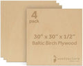 Baltic Birch Plywood 12 mm, 1/2 Inch Craft Wood, B/BB Grade, Stronger Than Basswood Sheets or Balsa Wood, Perfect for Laser, CNC Cutting, Wood Burning, by Woodpeckers (4, 30" x 30")