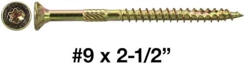 Jake Sales #9 x 2-1/2" Gold Star Wood Screw Torx/Star Drive Flat Head - Multipurpose Torx/Star Drive Wood Screws - CASE Qty 42 Boxes 3,948 Screws