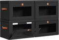 DIMJ Storage Bins with Lids - 4 Pack Large Fabric Closet Organizer with Window & Handles, Collapsible Decorative Storage Boxes for Shelves Under Bed, Books Clothes Blankets Sweaters Organization