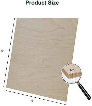 Frylr 12"*12"*1/8" Thickness Premium Baltic Birch Plywood, 3MM Unfinished Wood A/A Grade (Box of 8) Perfect for Wood Crafts, Laser Engraving and Cutting, Painting, DIY