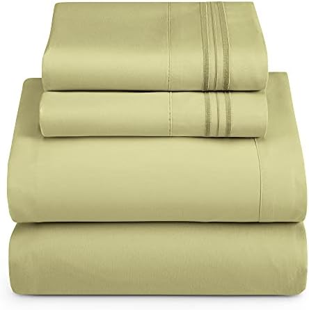 Hearth & Harbor King Size Sheets - 4 Piece Bed Sheet Set, Hotel Luxury Double Brushed Bed Sheets - Extra Soft Bedding Sheets & Pillowcases, King, Sage