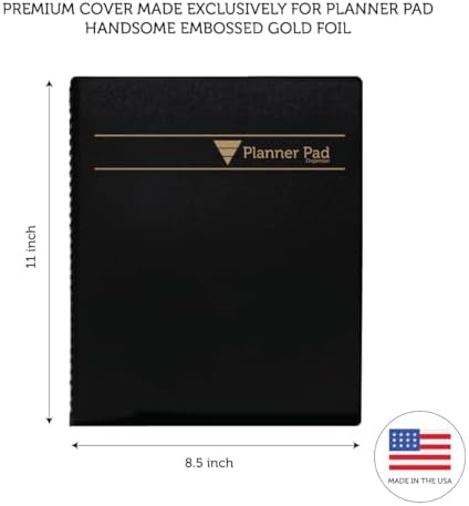Planner Pad Spiral Bound January-December 2026/ Calendar Year 8 1/2" x 11" Large 3-Tier Funnel Down 12 Month Organizer, Black Cover/Black Ink