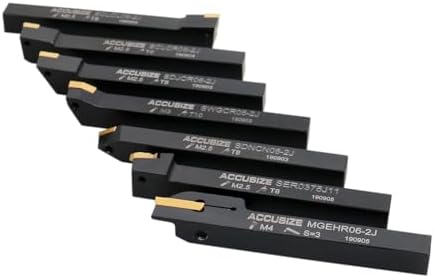 Accusize Industrial Tools 7 Pieces/Set 3/8'' Indexable Carbide Turning Tool Set with 10 Extra Carbide Inserts in Fitted Box, 2387-2003plus