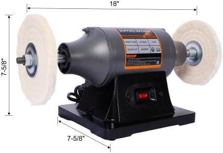 6-Inch Electric Polisher Benchtop Buffer Grinder 4PCs 80Ply Thic Buffing Wheels Benchtop Buffing Machine for Polishing Metal,Jewelry,Knives,Wood,Jade and Plastic (Gray, 6-Inch)