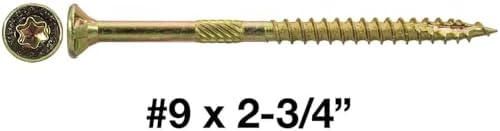 Jake Sales #9 x 2 3/4" Gold Star Wood Screw Torx/Star Drive Flat Head (5 POUNDS CASE ~3,870 Screws) - Multipurpose Torx/Star Drive Wood Screws