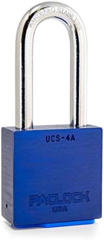 PACLOCK's 4-Series Padlock, UCS, 7/16" Diameter Hard. Stainless Steel Shackle, 2-1/2" Tall, High Performance 6-Pin Cylinder, One Lock Keyed to a Number U-Pick! w/ 2 Keys, Blue Anodized Aluminum