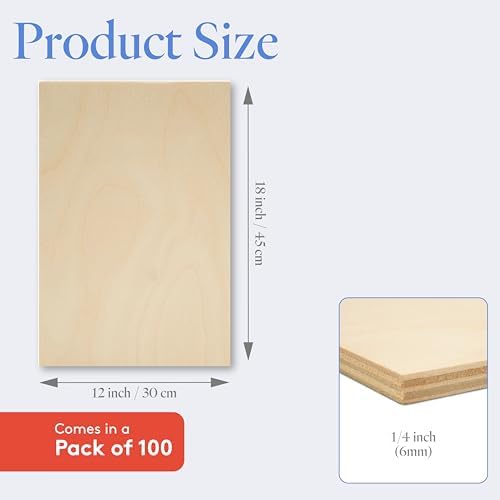 6 mm Baltic Birch Plywood 1/4 x 12 x 18 Inch, Box of 100 B/BB Grade Craft Wood, Stronger Than Basswood Sheets, for Laser, CNC Cutting and Wood Burning, by Woodpeckers