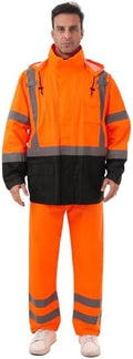 Hi Vis Safety rain Jacket，Reflective Class 3 Rain coat with Inner Mesh Lining and Pockets High Visibility Waterproof work Rain Suits for men&women（Tangerine,2XL/3XL）