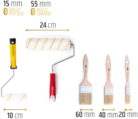 2000 | Professional Painting Kit Consisting of Large Roller and Small Roller, 3 Brushes, Plastic Tray, Paper Tape for Masking, Protective Cover 4 x 4 m – Made in Italy