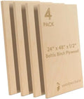 Baltic Birch Plywood 24 x 48 x 1/2 Inch - 12 mm Craft Wood, Pack of 4 B/BB Grade, Stronger Than Basswood Sheets or Balsa Wood, Perfect for Laser, CNC Cutting, Wooden Shelves, by Woodpeckers